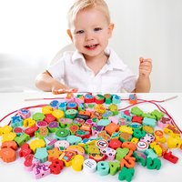 9/36 Stück Holzspielzeug DIY Spielzeug Cartoon Obst Tier Fädelspiel Holzperlen Spielzeug Montessori Lernspielzeug