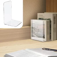 2Pcs L-Shaped Clear Acrylic Bookends Desk Organizer Desktop Shelf Book Holder School Stationery Office Accessories Decoration