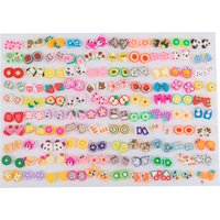 100Pairs/SET Plastic Crystal Heart Star Moon Small Stud Earrings Set For Women Girl Clay Fruit Animal Plastic Earrings Jewelry