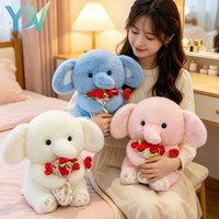 Rose Bouquet Elephant Plush Toy Cute Stuffed Animal for Valentine‘s Day Gift for Girlfriend Boyfriend Soft Plushie Doll