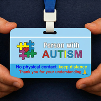 Autism ID Card with Neck Lanyard, 0.76 mm (0.03 in) Thickness, Autism Awareness Alert Badge in English, German, and French, No T