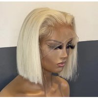 613 Honey Blonde Color Short Bob Blunt Cut Straight Synthetic Wigs 13X4X1 HD Lace Frontal Wig For Women Preplucked Bleach Knots