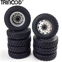 TRINOOD Front & Rear Wheel Tires Complete Set Metal Wheel Hub Rubber Tyre for 1/14 Tamiya RC Tractor Truck Car Upgrade Parts
