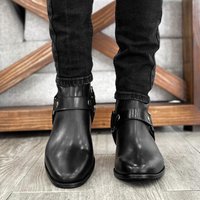 Bottines en cuir véritable à boucle noire pour hommes, bottes occidentales à talons bas, chaussures de sécurité pour le travail, bottes du désert d'hiver faites à la main
