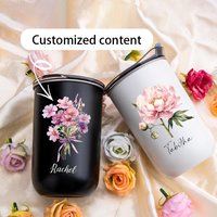 Personalized stainless steel water cup, customized name and flower, perfect Christmas gift for office and home use