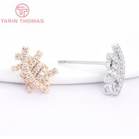 (10294) 4PCS 24K Gold Color Brass with Zircon Twisted Knot Symmetrical Stud Earrings High Quality Diy Jewelry Making Findings