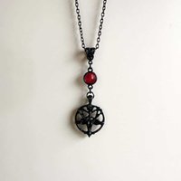 Pan God Red Crystal Retro Black Skull Goat Head Amulet Pendant Necklace for Women Goth Halloween Party Punk Dark Fashion Jewelry