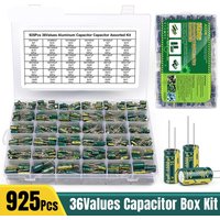15/24/36 Values 225/460/925Pcs Aluminum Electrolytic Capacitors 16V-50V Electrolytic Capacitor Assortment Kit with Storage Box