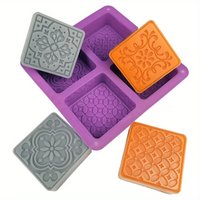1Piece 4-Cavity Square Soap Mold Flower Soap Making Molds Square Candle DIY Mould Silicone Chocolate covered Cookie Mold