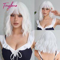 Curly Bob White Platinum Synthetic Wigs with Bangs for Women Short Cosplay Lolita Wavy Wig Natural Hair Heat Reisitant Daily Use