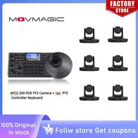 MOVMAGIC 1-6pcs PTZ Camera +1pc Camera Control lKit 4K20X Zoom 3''Screen NDI Onvif PoE AI Tracking for Conference Live Streaming