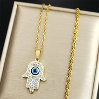 Greek Eye Fatima Hand Necklace for Women Men Stainless Steel Turkish Evil Blue Eye Protection Chain Islamic Jewelry N8041S01