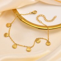 Stainless Steel Flat Cross Chain with 6 Shell Foot Chains, Vintage Anklet for Women,Sea Beach Jewelry Bracelet Accessories