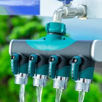 Flexible hose connector with shut-off valve, new durable four-way garden distributor for outdoor faucet water-saving watering co