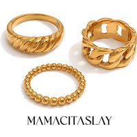 MamacitaSlay 316L Stainless Steel Twist Stackable Ring 18K Gold Plated Waterproof Jewelry For Women Vintage Minimalist Ring Gift