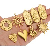 4pcs Stainless Steel Flower Vortex Conch Heart Gold Large Charms for DIY Earring Necklace Charm Pendant Jewelry Making Supplies