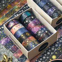 MINKYS 12pcs/Box Kawaii Black Starry Star Decorative Tape Creative Washi Tape School Stationery