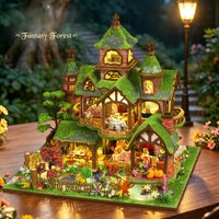 DIY Wooden Miniature Model Kit Fantasy Forest Casa Doll Houses 3D Puzzle Dollhouse with Furniture for Friends Birthday Gifts