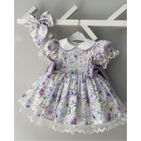 Baby Girl Summer Purple Flower Embroidery Turkish Vintage Lolita Princess Dress for Birthday Holiday Eid Photography B50
