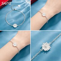 925 Sterling Silver Daisy Flower Bracelet for Women Adjustable Chain Bracelet Fashion Minimalist Daily Jewelry Gift