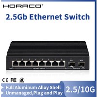 HORACO 2.5G Network Switch 8 Port Ethernet Switch with 2*10G SFP+ Plug and Play Fanless Homelab Switch
