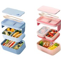 2 Layer / Single Bento Box with Handle,Large Capacity Leak-proof Lunch Box,Snack Food Storage Containers for Kids,Microwave Safe