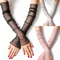 Shimmer Mesh Sheer Sun Protection Arm Sleeves, Thin Lace Ice Silk Cooling Covers, Breathable Anti-UV Long Sleeves for Driving, C
