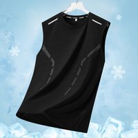 Summer Fashion Ice Silk Round Neck Sleeveless Quick Drying Vest Lightweight and Breathable Men's Outdoor Sports Casual T-shirt