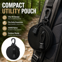 1000D Nylon Tactical EDC Utility Pouch Mini Round Zipper Bag with Carabiner for Earbuds Keys Coins Camping Outdoor Storage