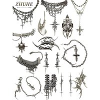 Gothic Cross Chain Jewelry Set for Women Men, Punk Statement Necklaces Rings Accessories, Edgy Party Jewelry Collection