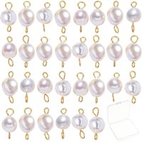 1 Box 30Pcs Freshwater Pearl Beads Double Loop Links Connectors Baroque Pearls Round Beads 304 Stainless Steel Connector