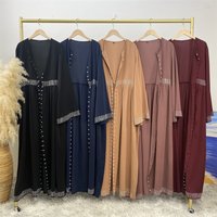 Muslim Women's New Fashion Women's Abaya Middle East Türkiye Dubai Women's Elegant Loose Hot Drill Beads Side Pocket Dress