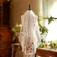 Wild Flower Floral Embroidery Lace Bridal Veil Fingertip Length Short Wedding Veil with Comb Outdoor Marriage Accessories