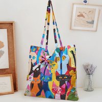 Niedliche Tragetasche für Damen, tragbar, vielseitig, mit Buchstaben- und Cartoon-Muster, umweltfreundliche Handtasche, modische Damen-Einkaufstasche