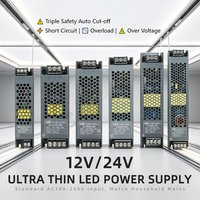 Ultraflaches LED-Netzteil AC190-240V DC12V 24V 60W-400W Transformator mit Sicherheitsschutz für LED-Streifen, Leuchtkästen und Schrankbeleuchtung