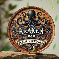 The Kraken Bar Black Spiced Rum Round Vintage Aluminum Metal Sign Retro Nautical Octopus Wall Art Decor for Home Bar Man Cave Pu