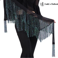 Sparkling Rhinestone Tassel Belly Dance Hip Scarf Triangle Waist Belt Shiny Fringe Bellydance Costume Wrap for Oriental Latin