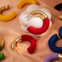 Cute Colorful Frosted Splicing Two Colors Acrylic C-Shape Earrings for Women Resin Geometric Circle Earrings Trendy 2024 Jewelry