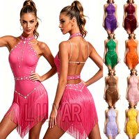 Competition Costume Performance New Latin Dance Costume Dance Skirt Chinese Style Multiple Colors Tassels Slim Fit Shiny Diamond