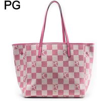 PG Shoulder Bag For Women Premium Checkerboard Canvas Tote Fashion Pink Leather Strap Handbag Elegant Office Commute Daily Bag