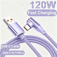 120W USB C Cable 90 Degree Elbow Mobile Phone USB to Type C Fast Charging Data Cord Quick Charger Wire For iPhone Xiaomi Huawei