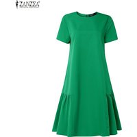 2026 Summer Sundress ZANZEA Women Solid Color Dress Elegant Ruffled Work Dresses Stylish Casual Holiday Party Knee Length Robe