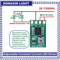 New 30-1500MA Adjustable Constant Current LED Driver DC 3.3V 3.7V 4.2V 5V PWM Control Board Buck Power module