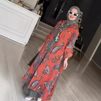Muslim Women Print Cardigan Robe Jalabiya Vestidos Eid Ramadan Single Breasted Dresses Morocco Dubai Open Abayas Arab Kaftan