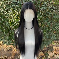 Perruque Lace Front Wig synthétique noire de jais 13x4, perruque sans colle résistante à la chaleur pour femmes, perruque lisse et soyeuse longue de 26 pouces, densité 150%