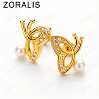 18K Gold Butterfly Pearl Stud Earrings For Women Earring Fashion Party Birthday Engagement Wedding Jewelry