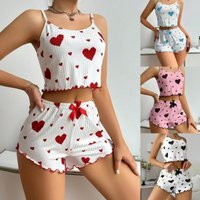 Women's Pajamas Set Sleepwear 2 PCS Short Tank Tops And Shorts White Ventilate Soft Casual Love Printing sleeping pants Sets