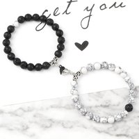 Yin Yang Heart Magnet Couple Bracelet 2pcs/set 8mm Natural Stone Beads Friendship Paired Bracelets Fashion Jewelry for Women Men