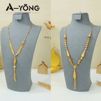 Dubai Fashoin Long Necklace 21k Gold Plated Arabic Bridal Wedding Retro Tassel Chains Oman Muslim Women Event Party Jewelry