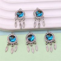 6pcs exquisite dream catcher micro-insert planet feather pendant alloy material tassel pendant DIY earring necklace accessories